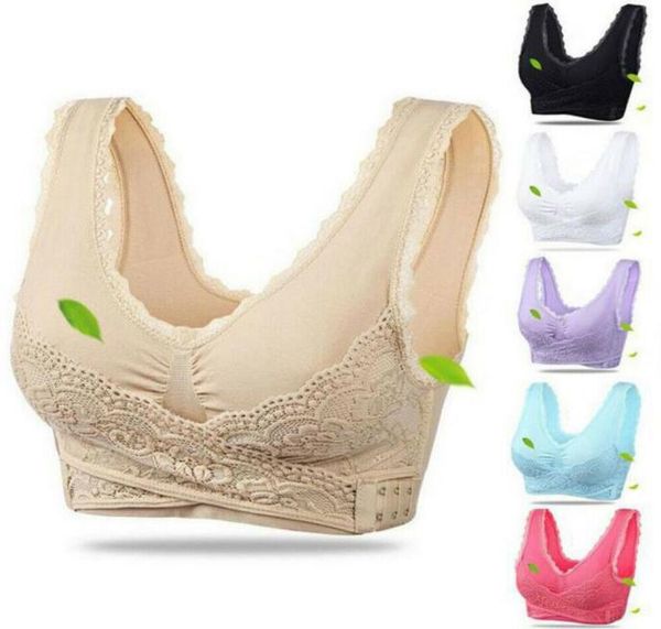 

new style women solid front cross side buckle wireless pure color lace bra breathable fitness sport for women fashion 20193993770, White;black