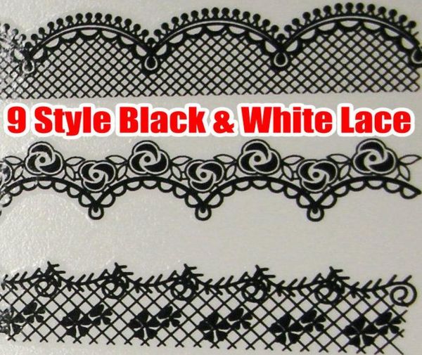 

18pcs black white lace nail art water decals transfer transfers decal nail art wrap wraps strip tattoo for natural false 2417502