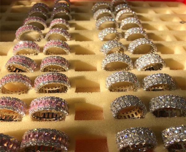 

luxury jewelry sparkling sel handmade 925 sterling silver princess cut whitepink z cz diamond gemstones women wedding ban3249800, Slivery;golden