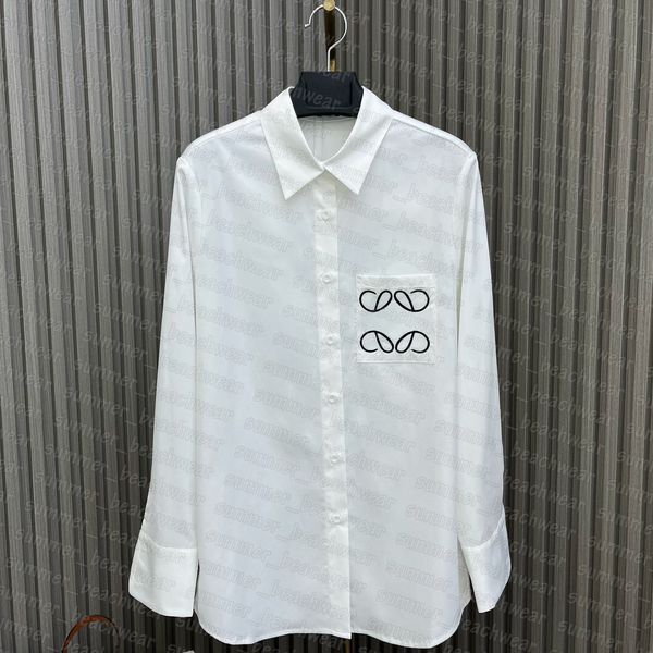 

designer embroidered letter t shirt women long sleeve tee lapel neck breathable tees summer casual t shirts, White