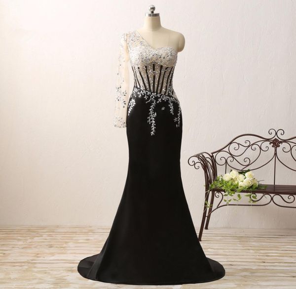 

emerald black chiffon evening dress 2018 one shoulder sequins beaded mermaid women custom formal pageant gowns for prom party7341399, Black;red