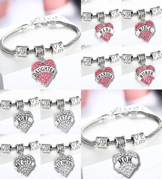

diamond love heart bracelet 45 types mom aunt daughter grandma believe hope friends crystal bracelet fshion party gift tta8616675452, Golden;silver