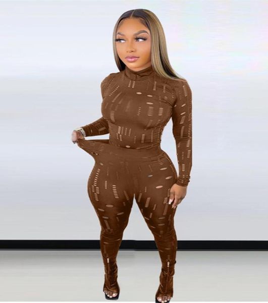 

women039s two piece pants fashion set for women tracksuit fall clothes hollow out turtleneck long suit active sweatsui5632618, White