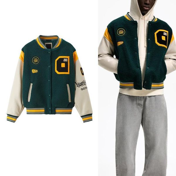 

designermens baseball varsity jackets spring embroidery flocking loose street couple coat hip hop pu y2k patchwork bomber jackets unisex, Black;brown