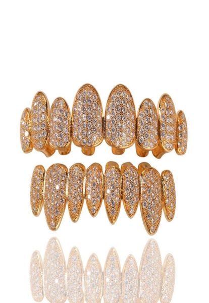 

gold silver 8 tooth hip hop grillz vampire teeth dental grills iced out micro pave cubic zircon bottom brace teeth sets20244574403859, Black