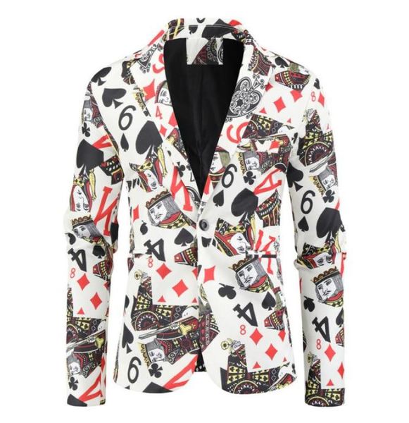 

fashion style mens korean version poker printed perform blazer vintage blazer for men casual business party wedding dress 2207257527986, White;black
