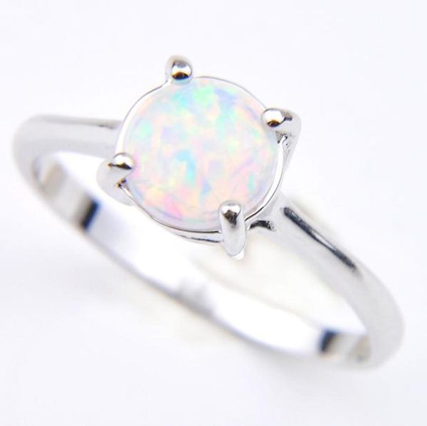 

whole holiday jewelry gift round white fire opal gems 925 sterling silver fashion woman solitaire ring us size 784620814, Golden;silver