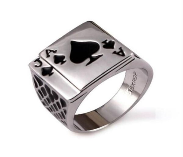 

punk rock enamel black oil poker card spades a men finger ring alloy gothic skull hand claw rings playing cards jewelry9341436, Golden;silver