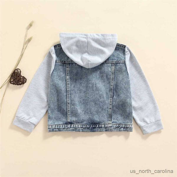 

jackets 2-7y infant kids baby girls boys denim patchwork coat long sleeve hooded jacket jeans spring autumn outfits r230805, Blue;gray