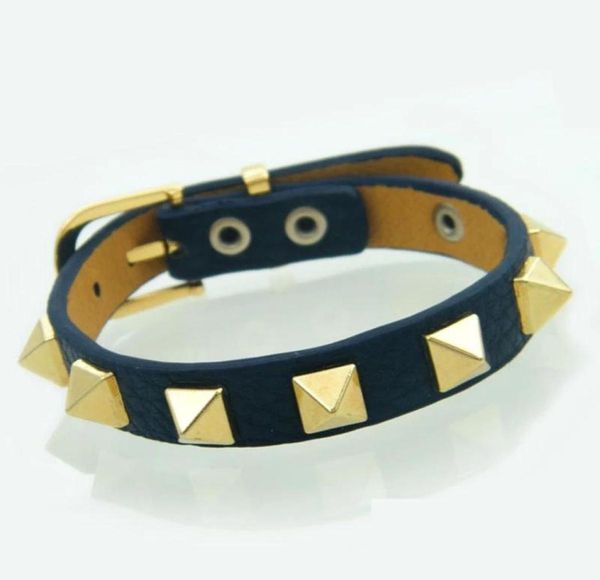 

charm bracelets korea 2021 punk style men and women rivets single circle pu leather bracelet stainless steel27156941860466, Golden;silver