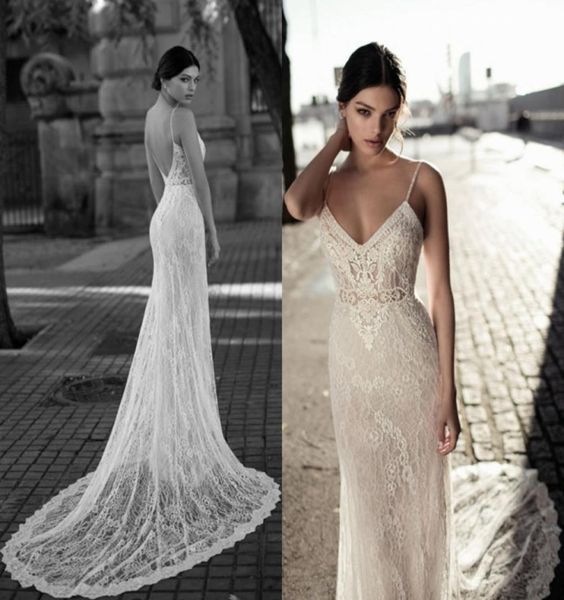 

stylish mermaid lace wedding dresses v neck appliqued bohemian backless bridal gowns trumpet tulle sweep train vestido de novia3569647, White
