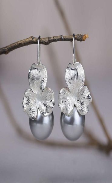 

s925 silver shell small flower net red temperament personality trendy earrings5640833, Golden;silver