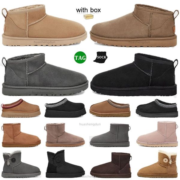 

australia tasman booties mini uggi women boots women bow designer australian bailey button classic ultar tankle snow winter full boot fluffy, Black