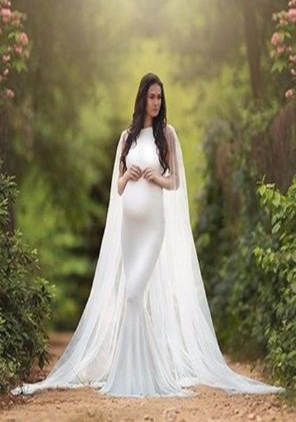 

chiffon shawl shooting pregnancy dress pography props maternity gown long tail pregnant dresses po peacock blue senior8543329, White