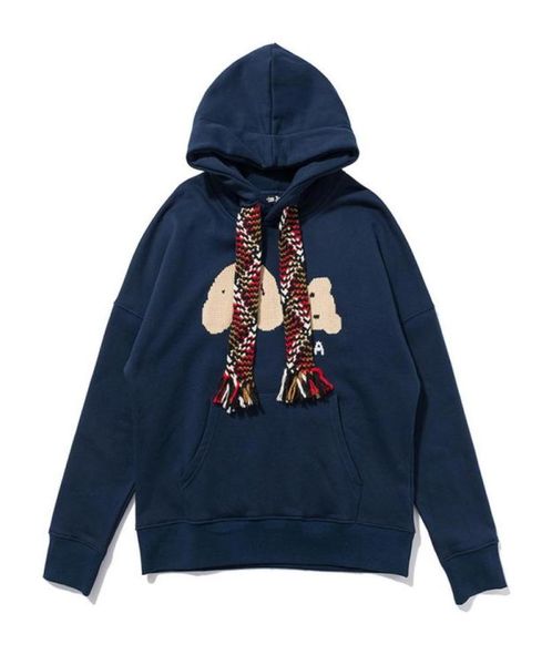 

fashion brand sweater new with ribbon hoodie rope hoodie plush sweater little bear wool embroidery pattern74735637289695, Black