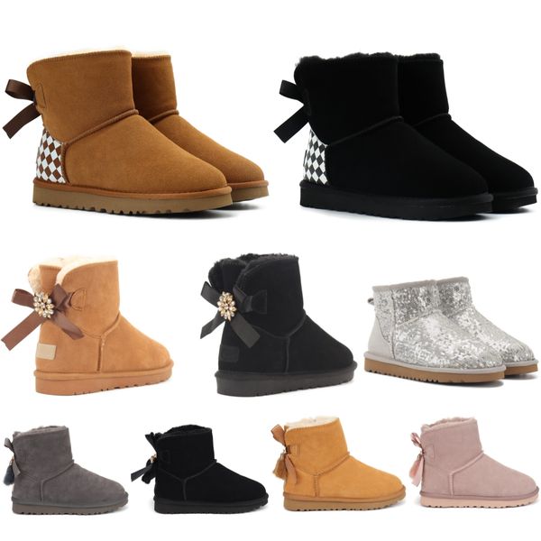 

mini bow australian kids boots classic girls shoes toddler children winter snow boot wggs ii baby kid youth uggly chestnut black furry baile, Black;grey