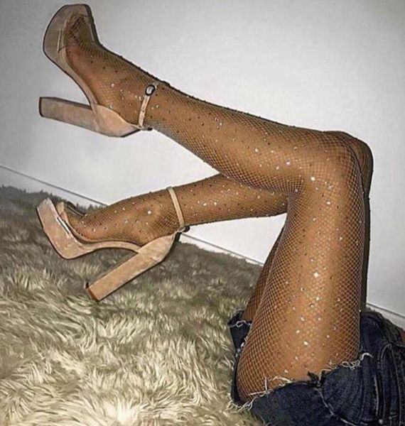 

socks hosiery girls fishnet hollow bling tights lady stretch elastic mesh crystals tight girl stockings solid pantyhose9477485, Black;white