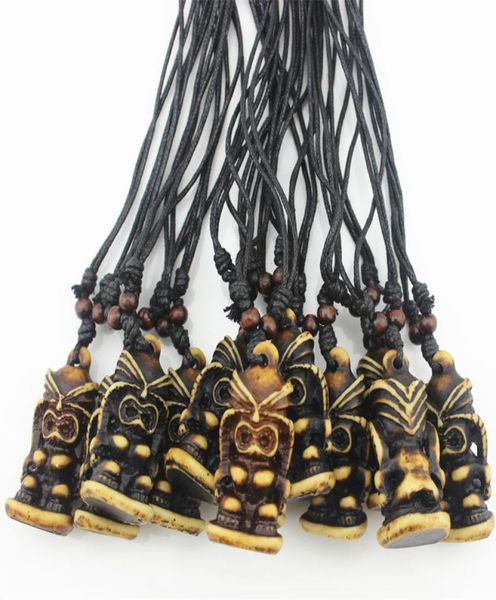 

fashion jewelry whole lot 12pcs cool 3d tiki necklace totem simulation bone carved hawaiian brown totem tiki men pendant neckl6581971, Silver