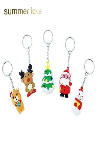 

new cute little bear snowmen santa ellk keychain soft silicone chrismas tree key chain keyrings for bag car jewelry accessories wh1507820, Slivery;golden