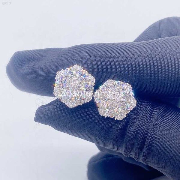 

ale iced out hip hop jewellery 925 sterling silver vvs moissanite diamond stud earrings flower earrings, Golden