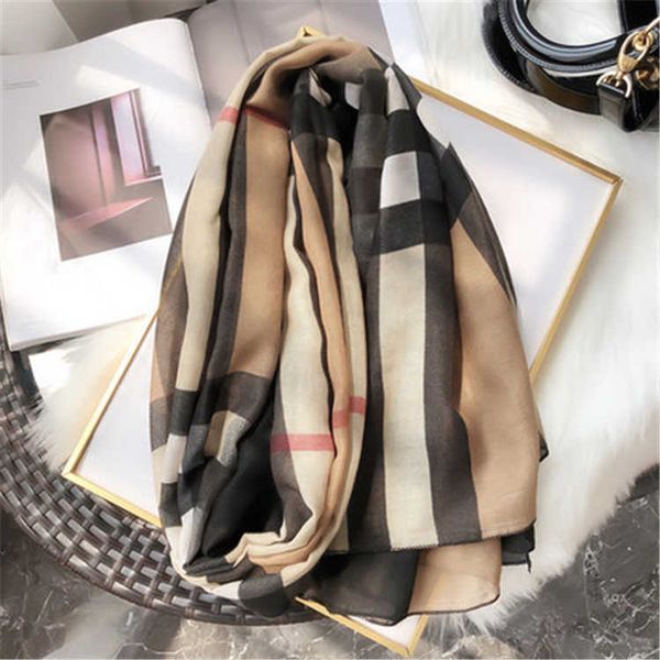 

casual brand b urbbery scarf online shop korean classic style women's celebrity same checked scarf colored decoration neck, Blue;gray