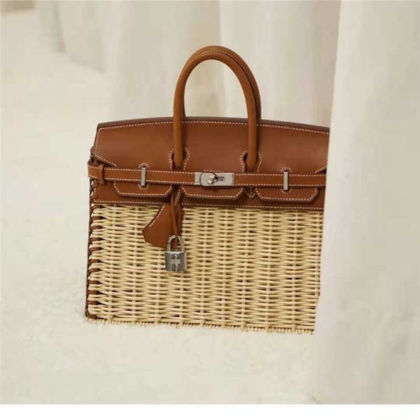 

luxury h ermes brikiss handbags for women summer french womens bag straw woven 2023 new niche design crossbody vegetable basket h with real