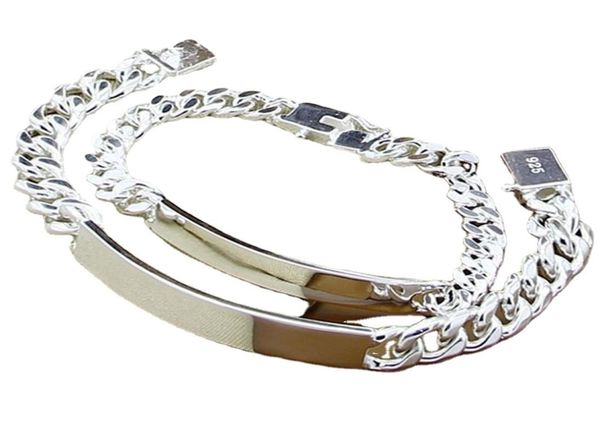 

925 sterling silver bracelet 10mm smooth sideways chain for men women wedding engagement party jewelry8655028, White