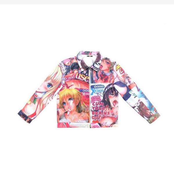 

2023ss cartoon printed shirts for men and women, Black;brown