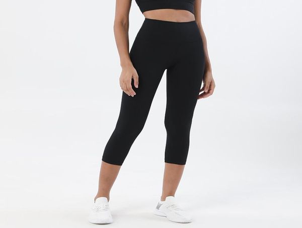 

leggings capris yoga pants gym clothes women legging solid color high waist hip lifting exercise pant tights3890715, Black