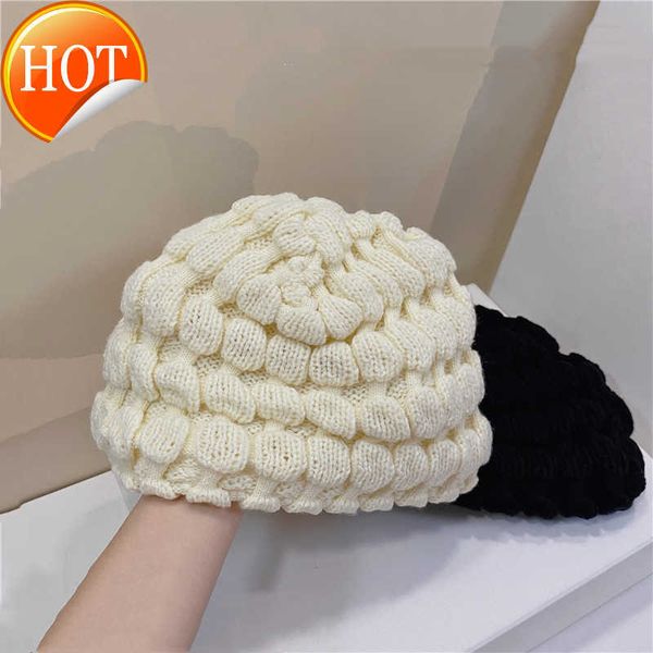 

japan lazy style satin lined beanie lady autumn winter knitted pile heap cap soft woolen cap seersucker toque plain hat, White;pink