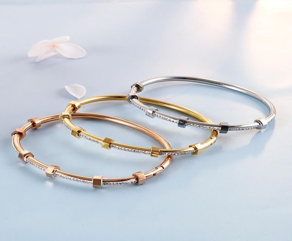 

stainless steel jewelry screw bracelet fashion crystal bracelet design jewelry women bracelets iced out bracelet bangle mens nut b3595458, Black