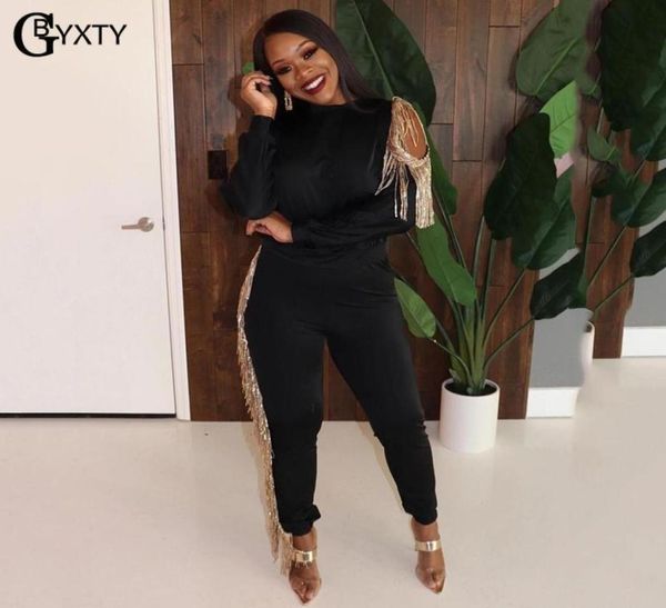 

two piece dress gbyxty autumn winter hoodies set sequined fringe tracksuit women long sleeve tassel and pants suit zl5645227621, White