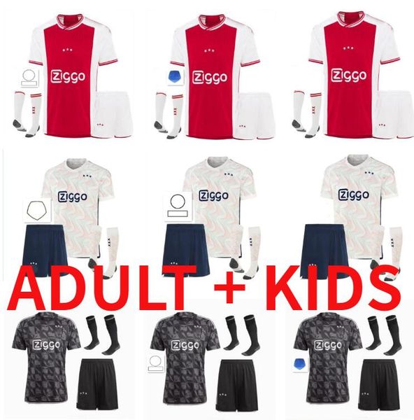 

kit tadic 23 24 new ajaxs soccer jerseys bassey berghuis third black kit klaassen bergwijn marley away 2023 football shirts men kids uniform, Black;yellow