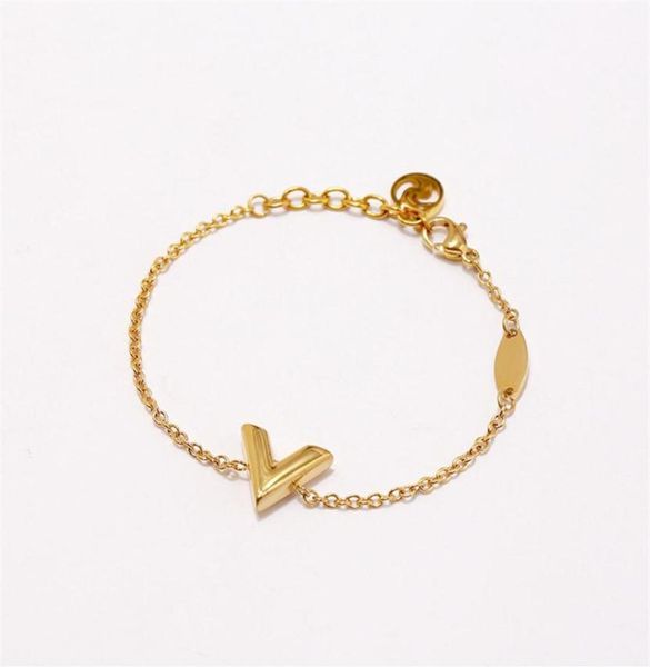 

brand simple stainless steel silver gold rose v letter bracelet for women never fade charm jewelry265b9798251, Black