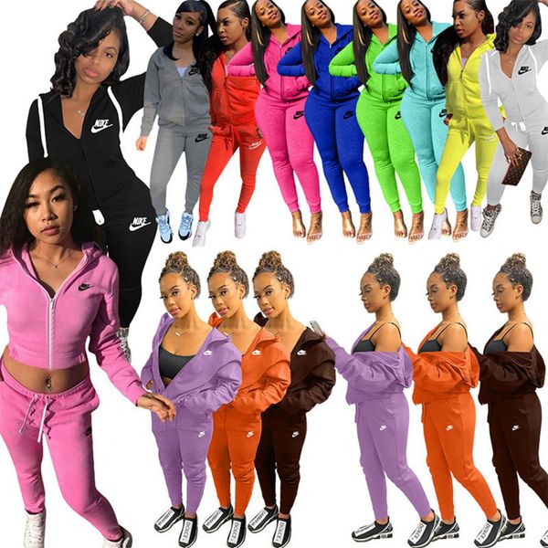 

2023 brand designer women embroidery tracksuits fall winter 2 piece sets long sleeve jacket+pants hooded sports suit zipper outfits letter j, Gray