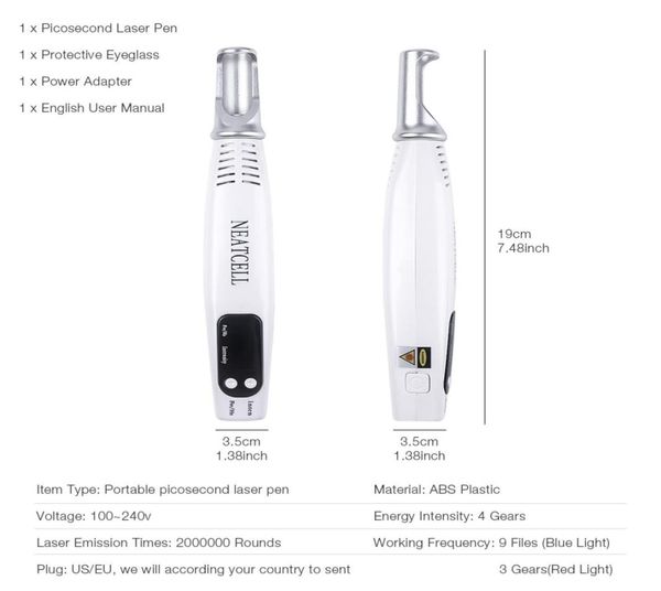 

neatcell handheld picosecond pen blue light therapy skin tag scar freckle mole tattoo removal machine lcd plasma pen c9040992