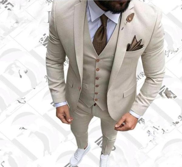 

beige slim fit mens suits groomsmen wedding tuxedos for men 3 piece notched lapel prom business suits jacketpantvest2491500, Black;gray
