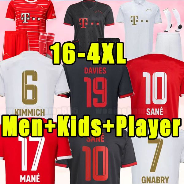 

men kids soccer jerseys 22 23 bayern munich de ligt mane gravenberch sane mazraoui muller davies kimmich tel football shirts coman 2022 2023, Black;yellow