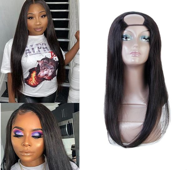 

whole human hair u part wigs 100 uprocessed human hair wig for black women 26 inch long machine made peruvian virgin ha7582002, Black;brown