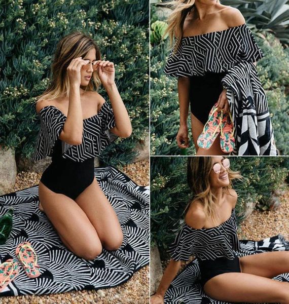 

women onepiece swimsuit beachwear swimwear off shoulder ruffled push up padded monokini bodysuit bathing suit trikini women5295129, White;black