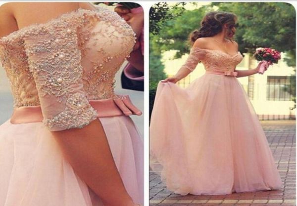 

middle east arabic long evening dresses off the shoulder half sleeves lace tulle beads pearls ribbons long prom dresses pageant go8872619, Black;red