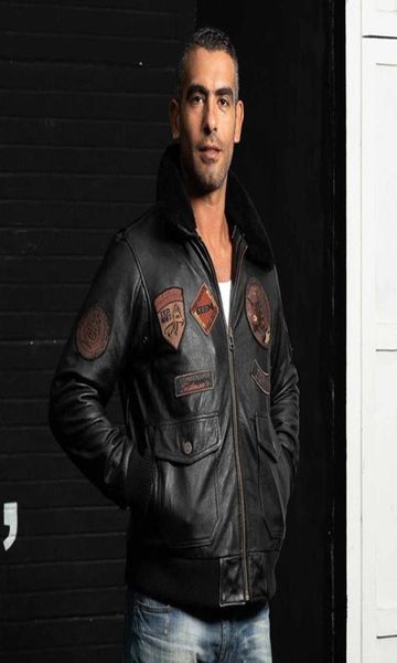 

men039s jackets avfly multistandard embroidered flight suit genuine leather60269141143312, Black;brown