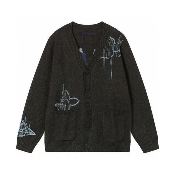 

high version knit sweater mens cardigan coat luxury brand embroidery jacket v designer v-neck sweaters men women button shirt, White;black