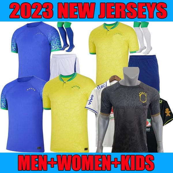 

brazils 2023 soccer jerseys camiseta de futbol panther paqueta raphinha football shirt maillots marquinhos vini jr brasil richarlison 23 24, Black;yellow