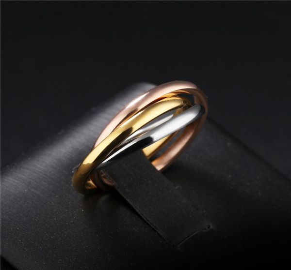 

fashion classic creative three winding ring women039s stainless steel 3 color trinity rolling wedding band rings2658956, Silver