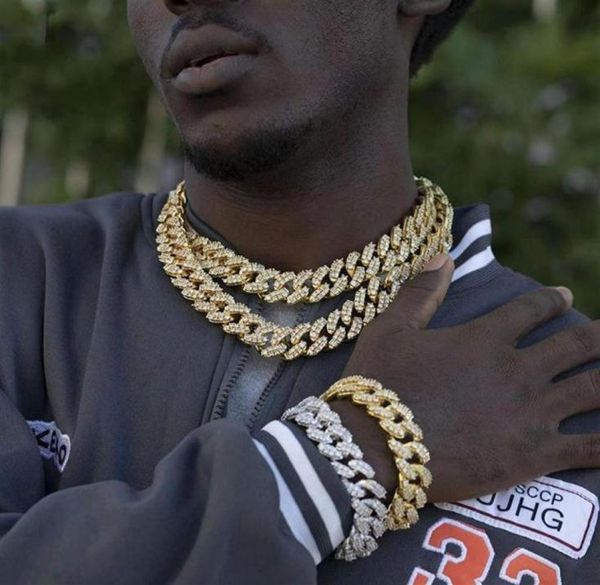 

link chain hiphop 19mm bling iced out cuban bracelet men jewlery pave full zircon gold plated miami rock bracelets gift227w1872025, Black