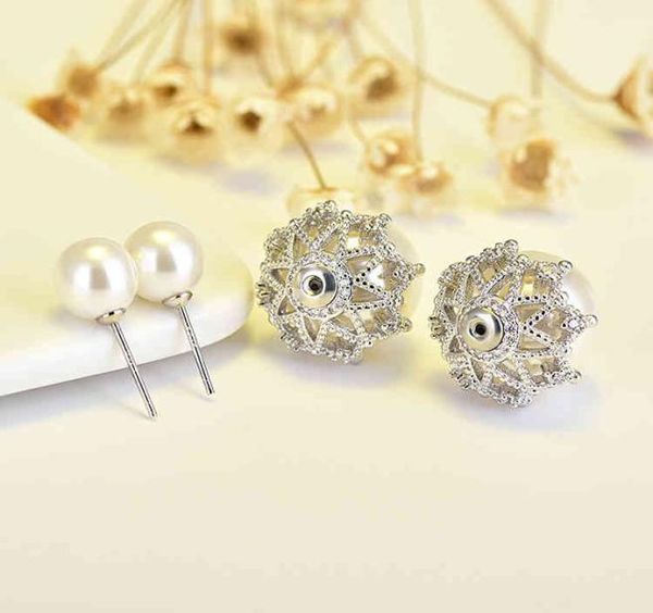 

star earrings double use natural pearl earrings 925 sier needle lace wrapped zircon micro inlaid snowflake christmas3748471, Golden