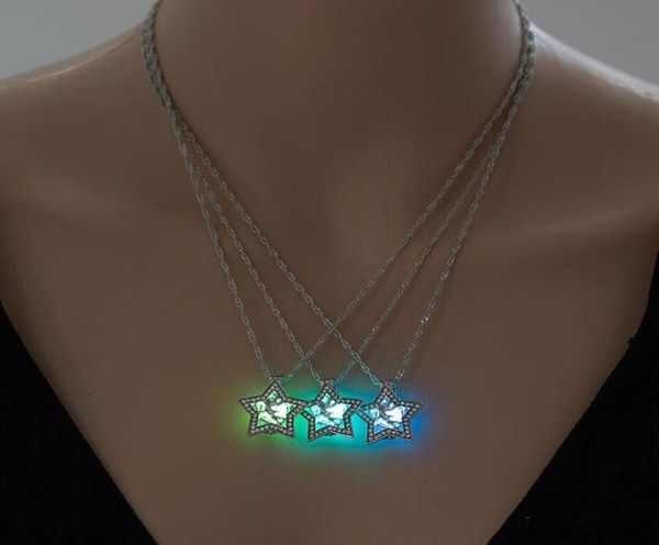 

pendant necklaces vintage crystal fivepointed star angel glow in dark chain necklace for women girls birthday christmas jewelry g8427584, Silver