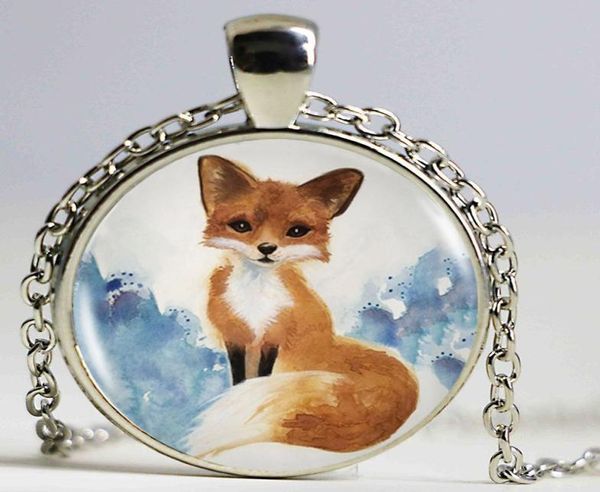 

fox vintage art picture logo pendant necklace glass cabochon vintage bronze statement chain necklace for women fashion jewelry8410952, Silver