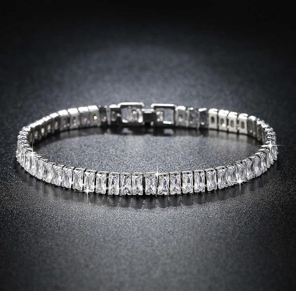 

2021 luxury princess cut 18cm 925 sterling silver bracelet bangle for women anniversary jewelry whole moonso s57763204693, Black